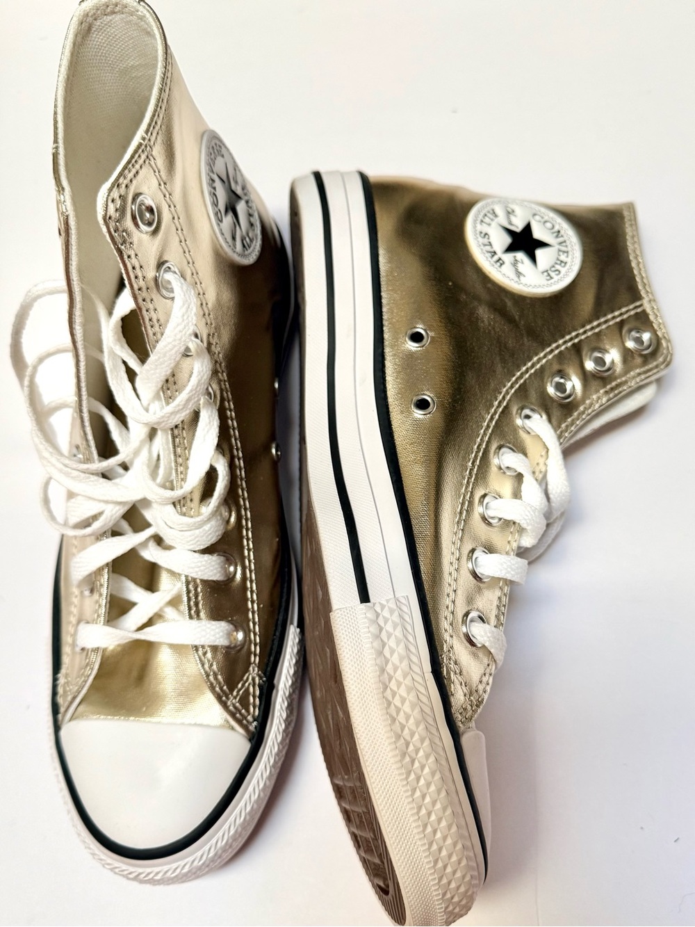 Converse High Top Sneakers in Metallic Gold with White Accents